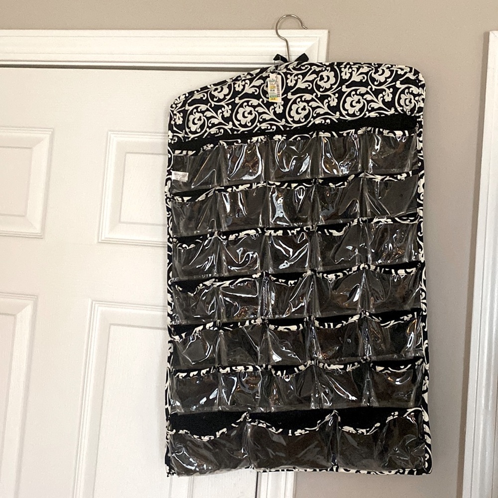 Black and White Hanging Jewelry Organizer Two Sided